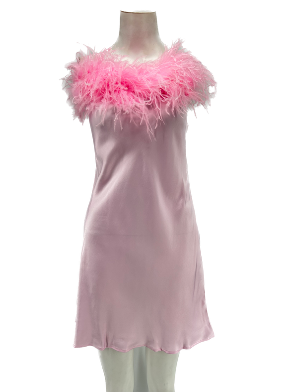 Robe rose à plumes