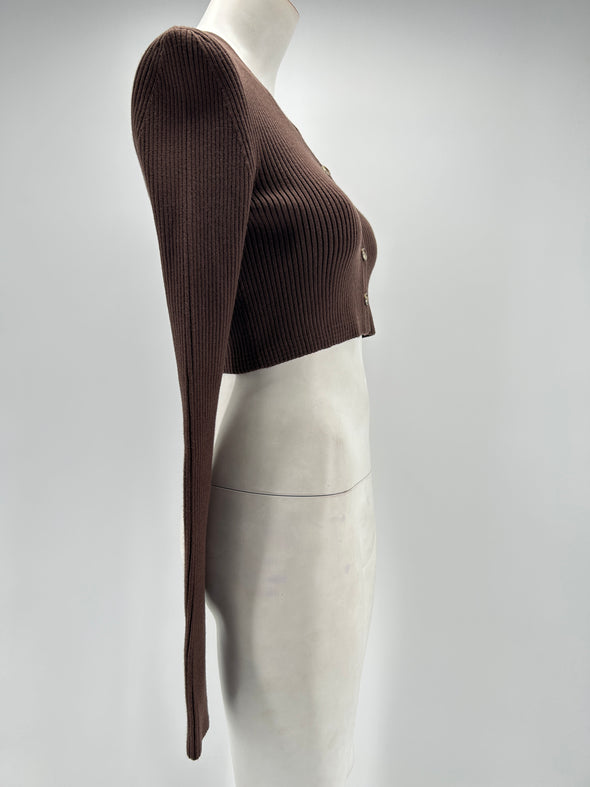 Top marron côtelé