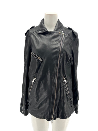 Veste en cuir noir zippée
