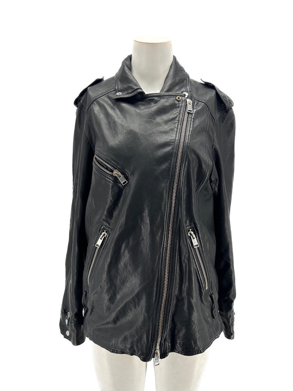 Veste en cuir noir zippée