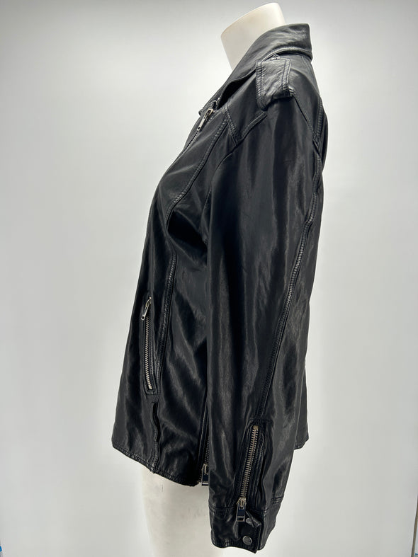 Veste en cuir noir zippée