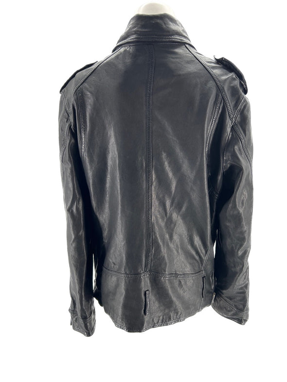 Veste en cuir noir zippée