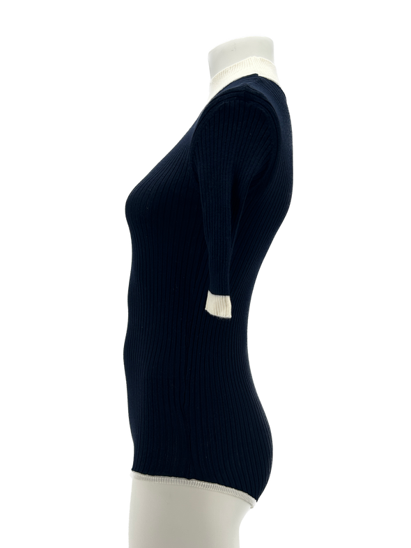 Body en maille bleu marine et blanc