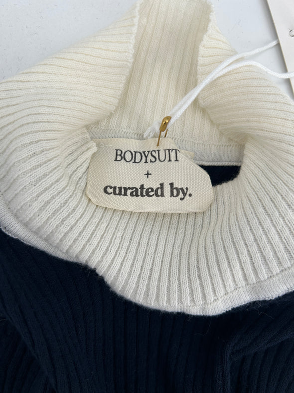 Body en maille bleu marine et blanc