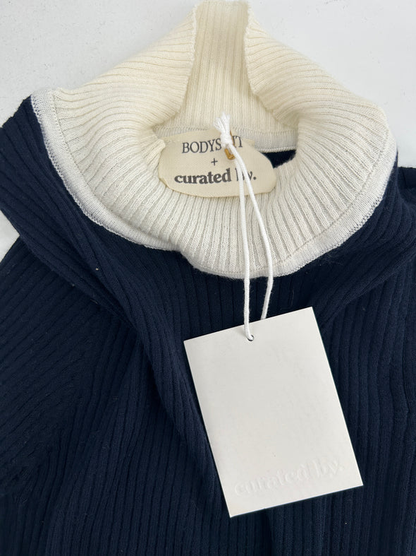 Body en maille bleu marine et blanc