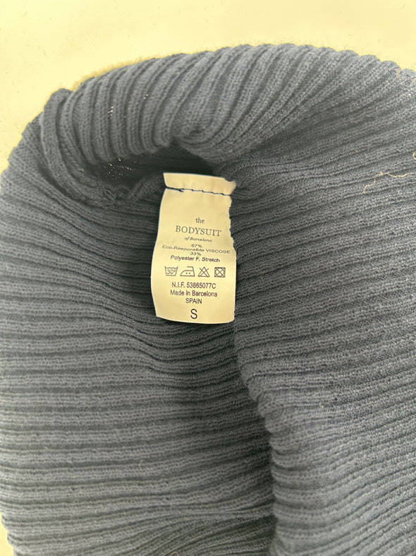 Body en maille bleu marine et blanc