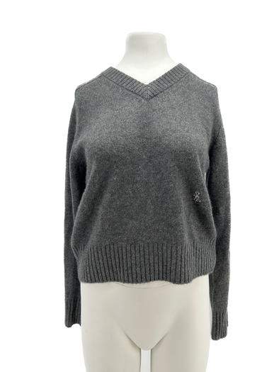 Pull gris à col V en cachemire