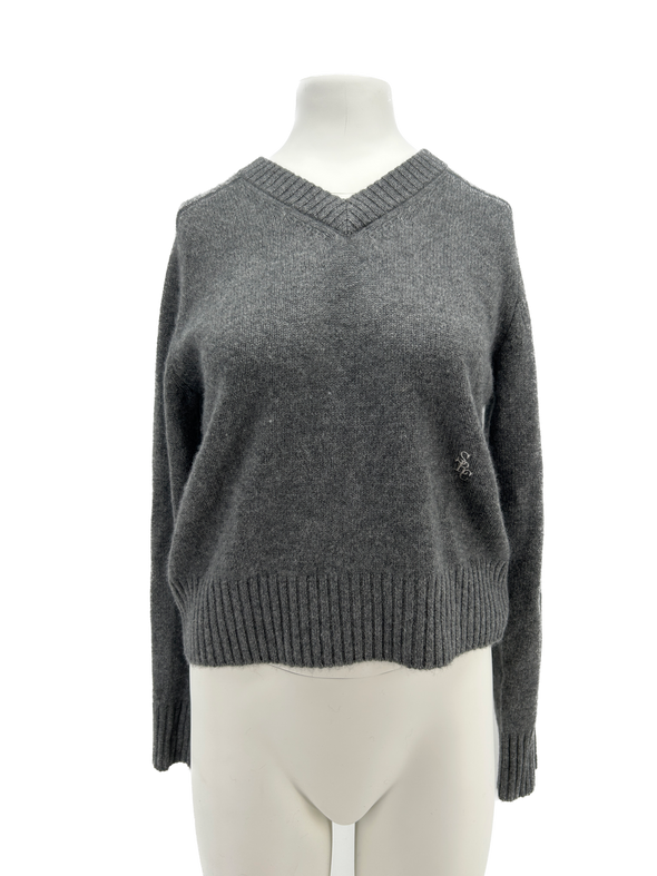 Pull gris à col V en cachemire