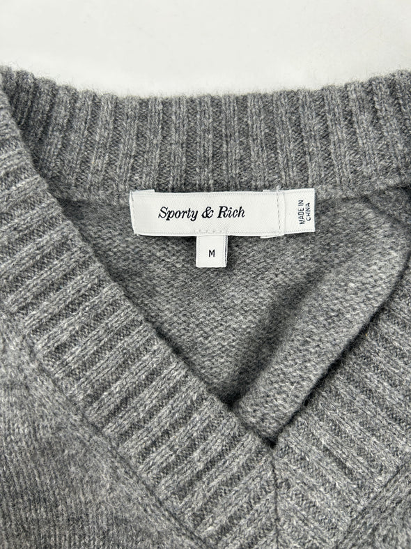 Pull gris à col V en cachemire