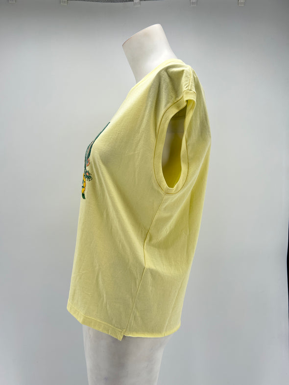 T-shirt sans manche jaune pastel imprimé