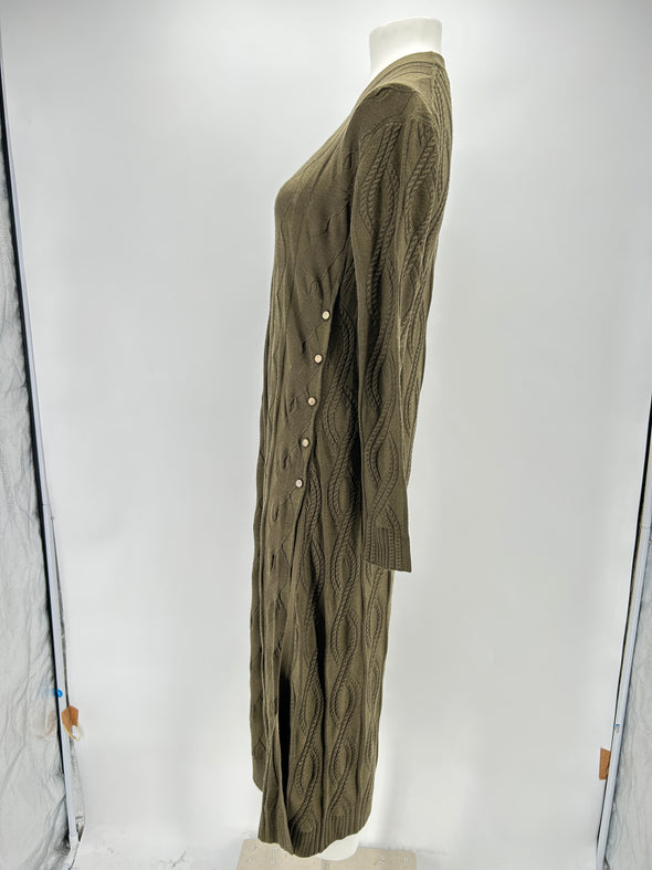 Robe kaki en mélange de laine et soie