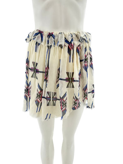Jupe beige à motifs en soie