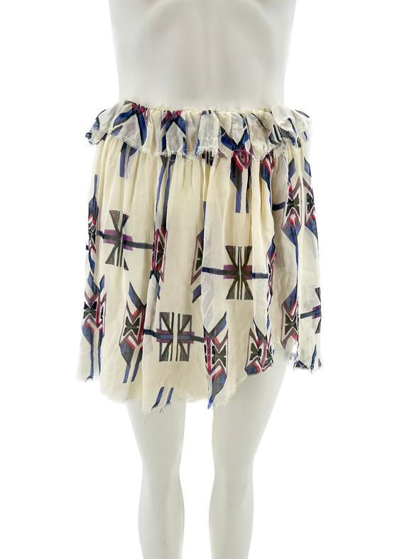 Jupe beige à motifs en soie
