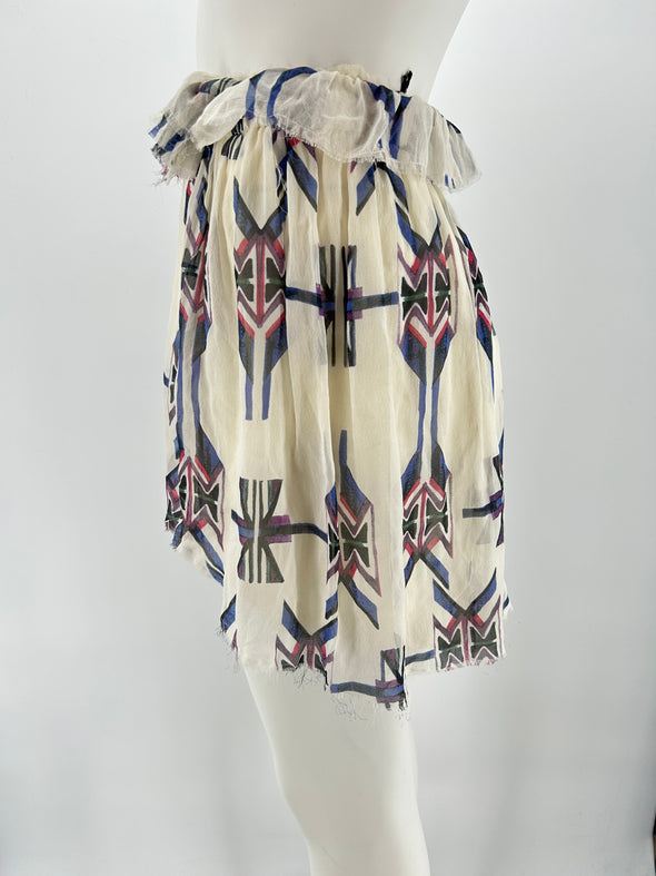 Jupe beige à motifs en soie