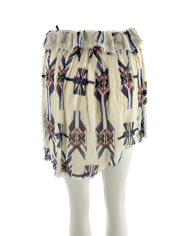 Jupe beige à motifs en soie