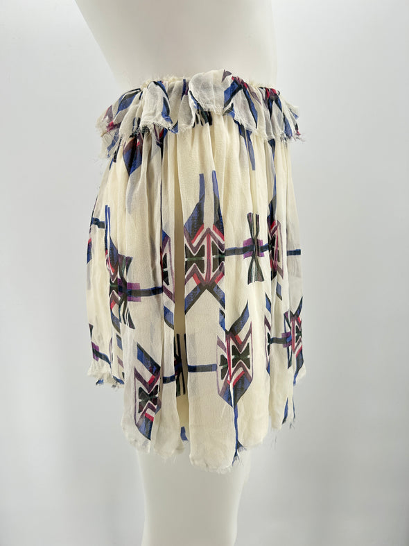 Jupe beige à motifs en soie