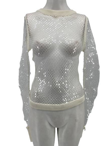 Top filet manches longues à paillettes