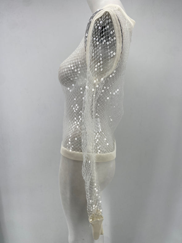 Top filet manches longues à paillettes