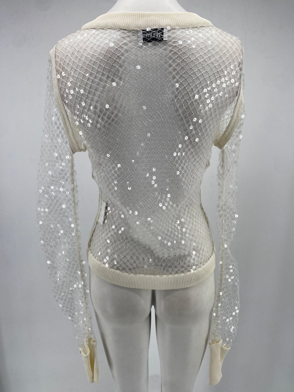 Top filet manches longues à paillettes