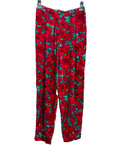 Pantalon en velours à fleurs