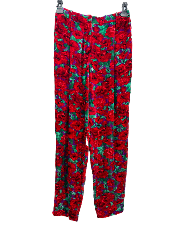 Pantalon en velours à fleurs