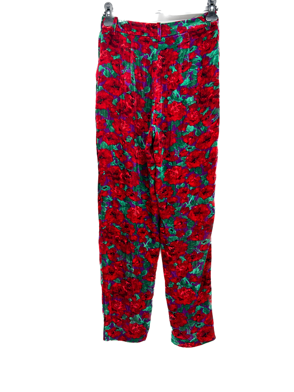 Pantalon en velours à fleurs