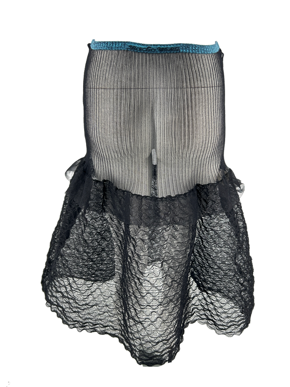 Jupe transparente en tulle plissé avec ceinture élastique turquoise
