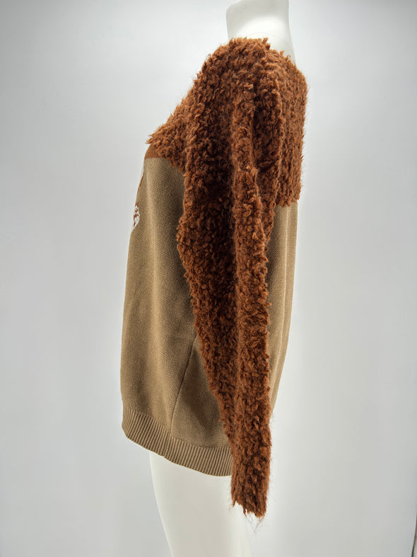 Pull marron en laine à motif renard