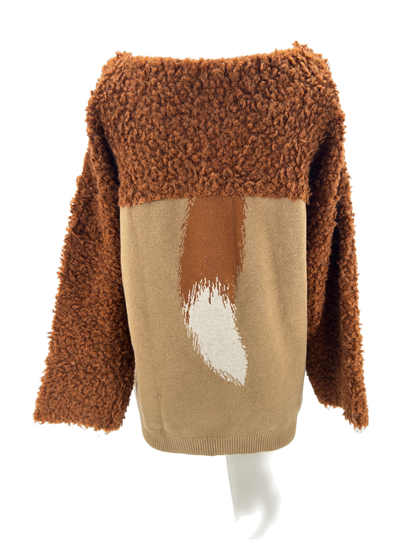 Pull marron en laine à motif renard