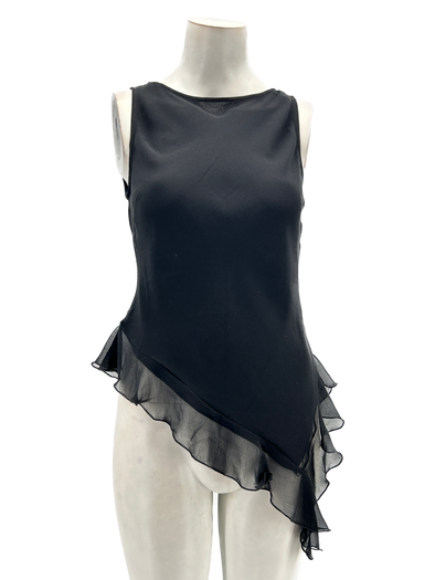 Top noir asymétrique à volants