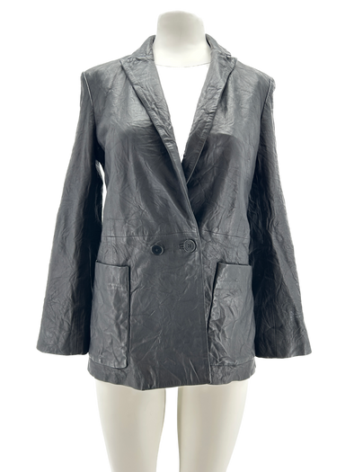 Veste en cuir froissé noir
