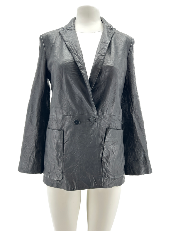 Veste en cuir froissé noir