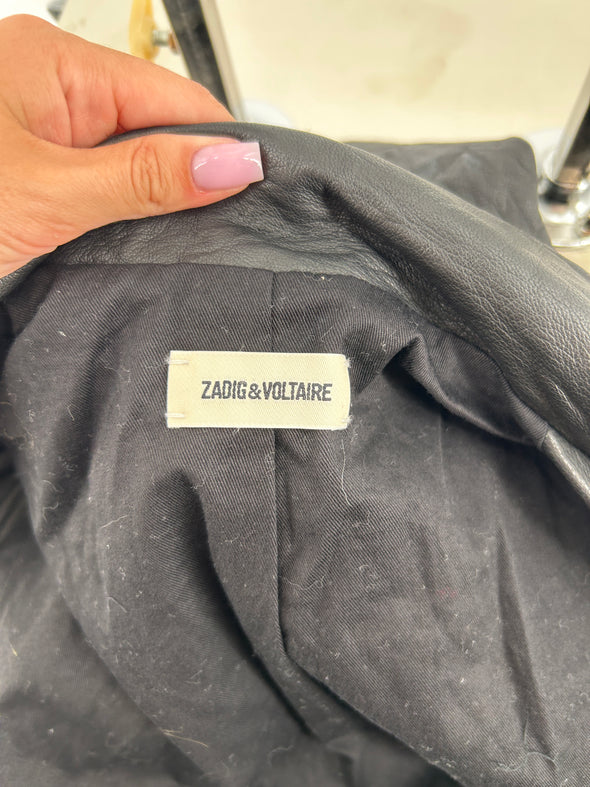 Veste en cuir froissé noir