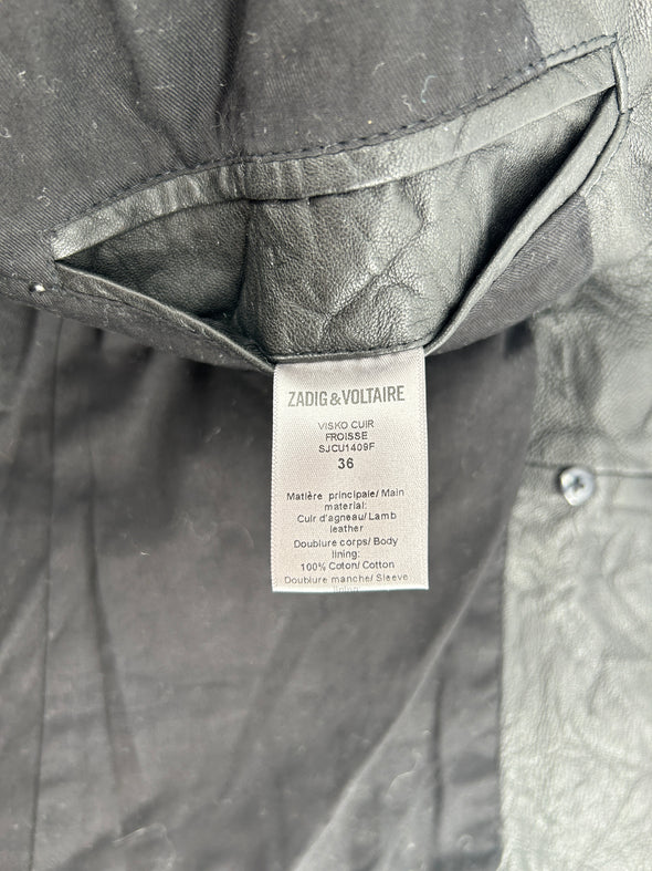 Veste en cuir froissé noir