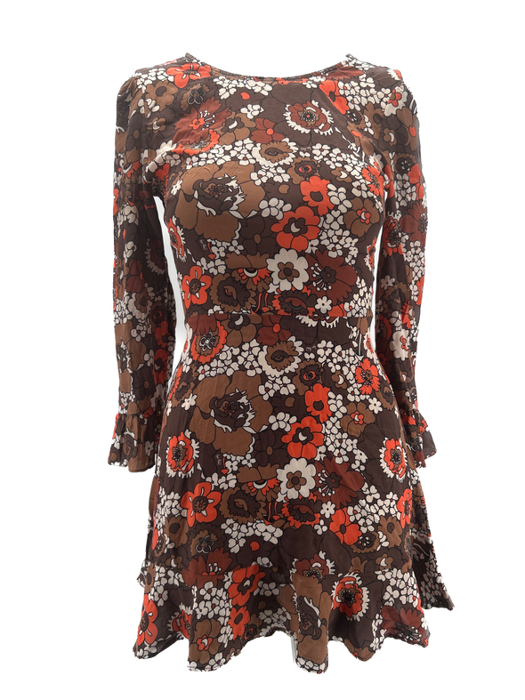 Robe à fleurs marron et orange