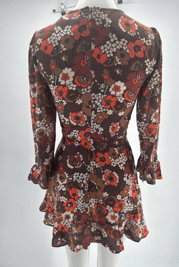 Robe à fleurs marron et orange