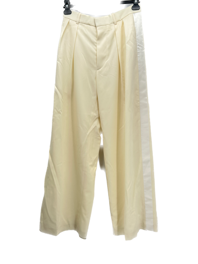 Pantalon large crème à bandes blanches