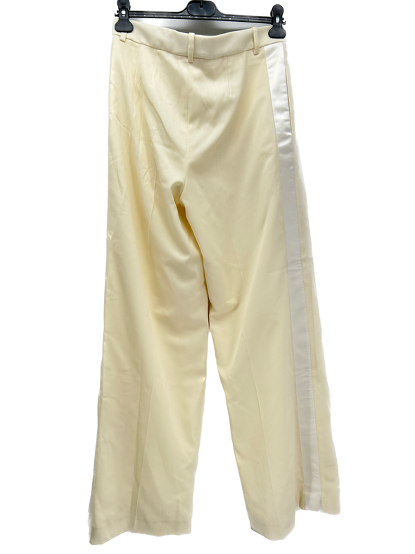 Pantalon large crème à bandes blanches