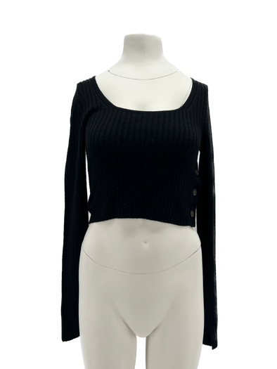 Pull noir en maille côtelée "Assens"