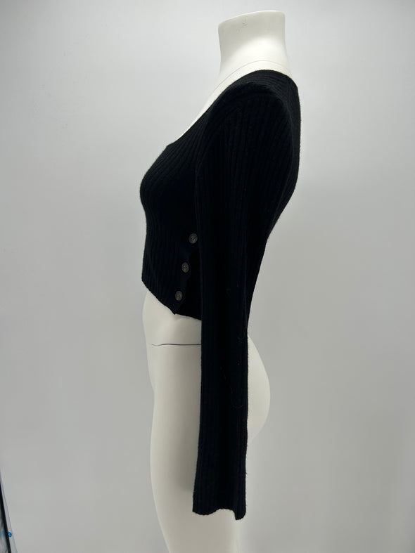 Pull noir en maille côtelée "Assens"