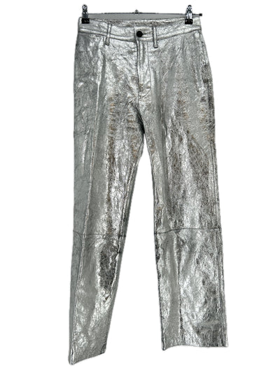Pantalon en cuir argenté