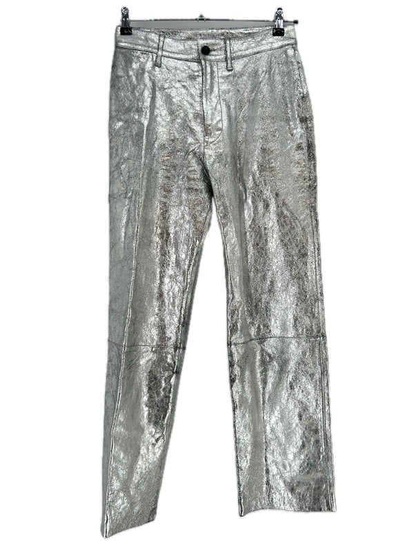 Pantalon en cuir argenté