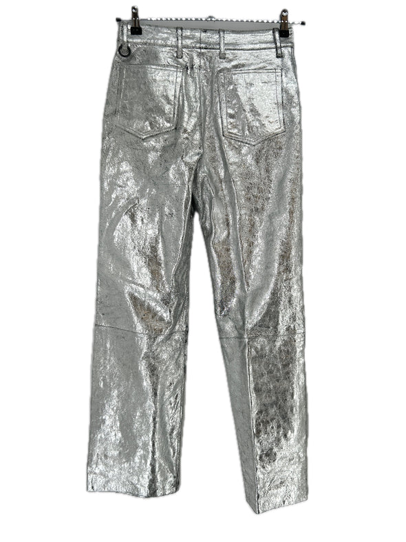 Pantalon en cuir argenté