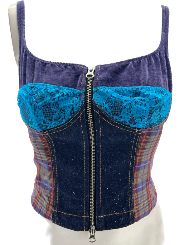 Bustier violet et bleu multi-matière