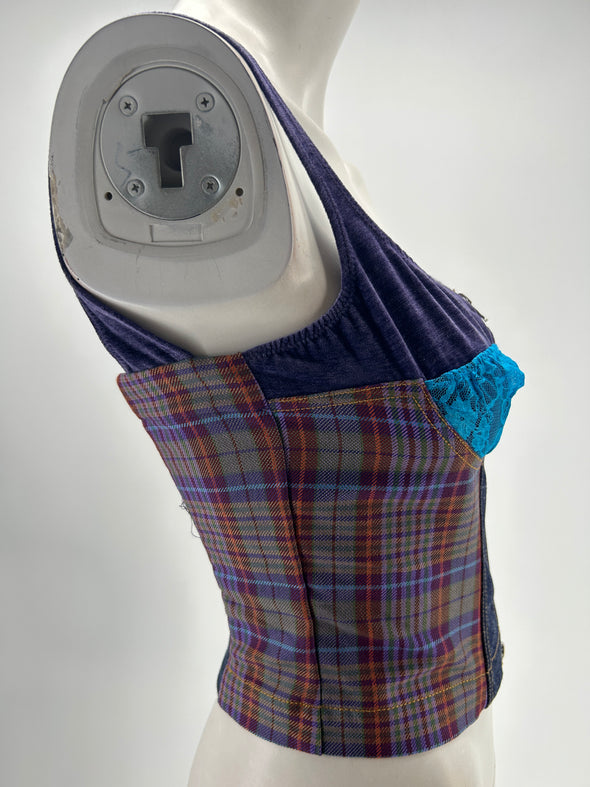 Bustier violet et bleu multi-matière