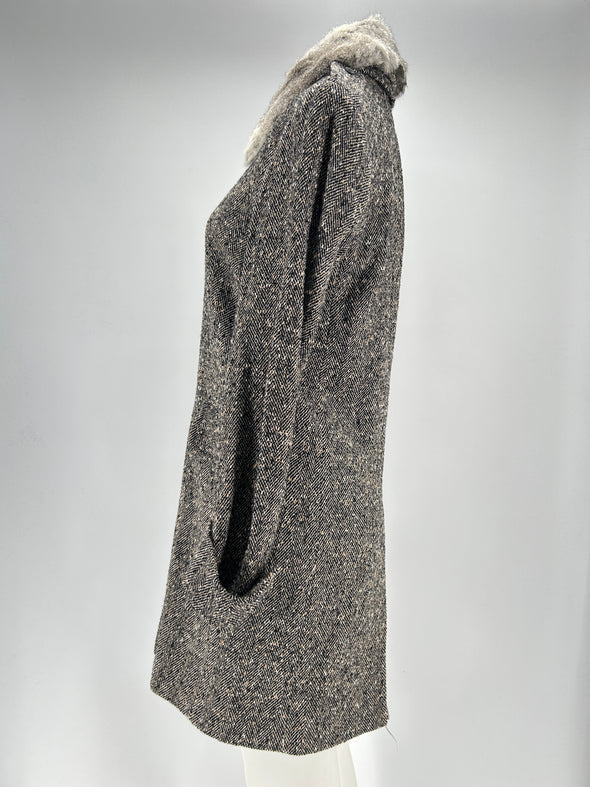 Manteau en laine et fourrure