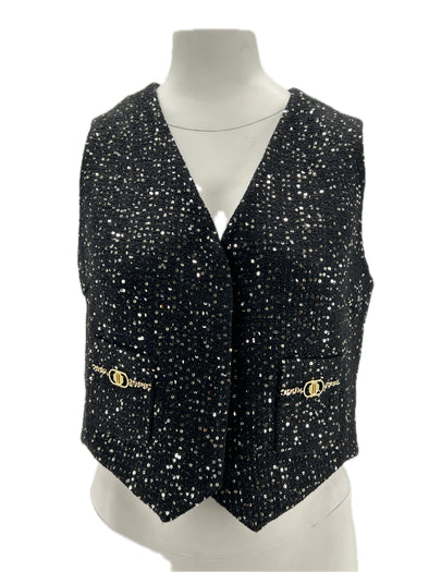 Gilet sans manches en tweed et sequins