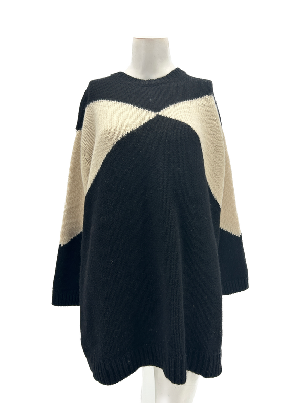 Pull en laine noir et beige