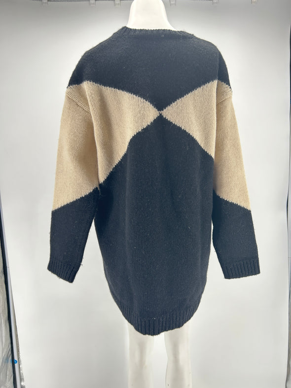 Pull en laine noir et beige