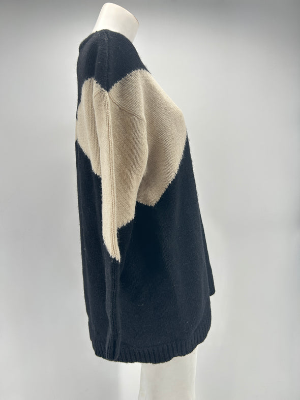 Pull en laine noir et beige